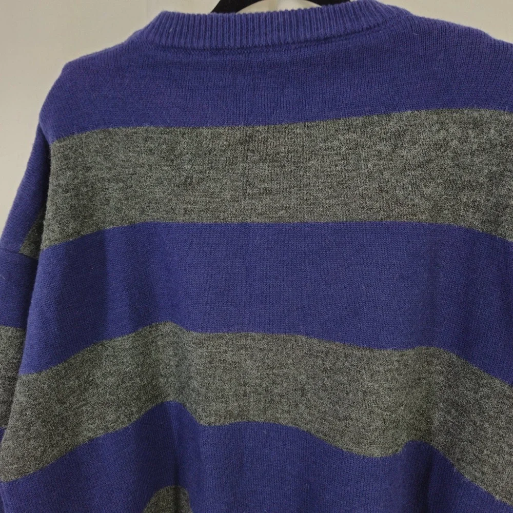 Vintage‎ 90s Striped Pullover Sweater Blue Gray Long Sleeve Crew Neck Knit Large